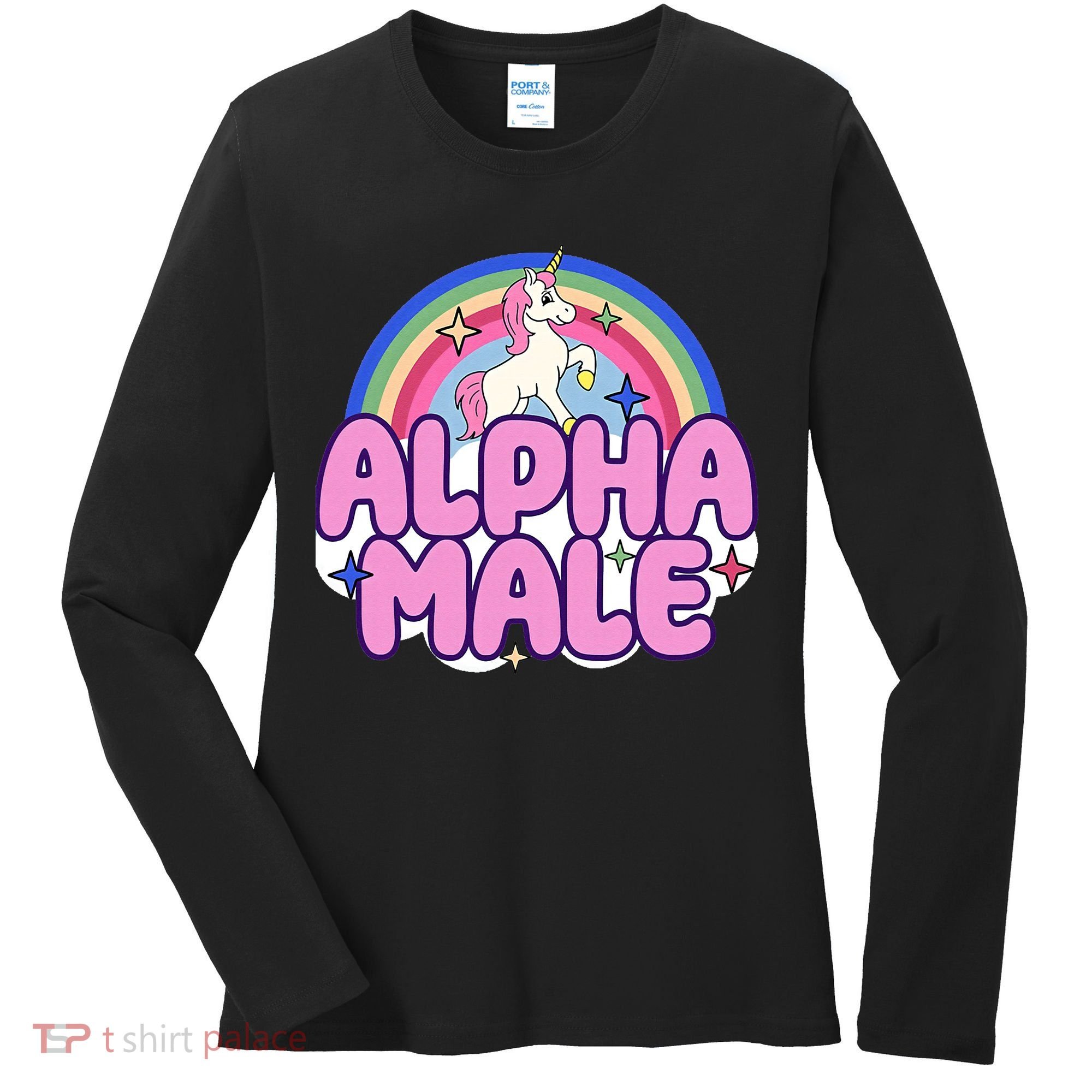 Ironic Alpha Male Unicorn Rainbow Funny Women's Long Sleeve Shirt