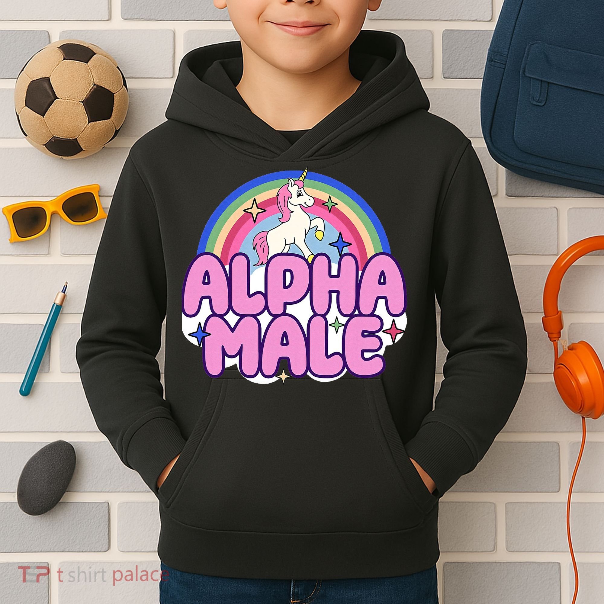 Ironic Alpha Male Unicorn Rainbow Funny Kids Hoodie