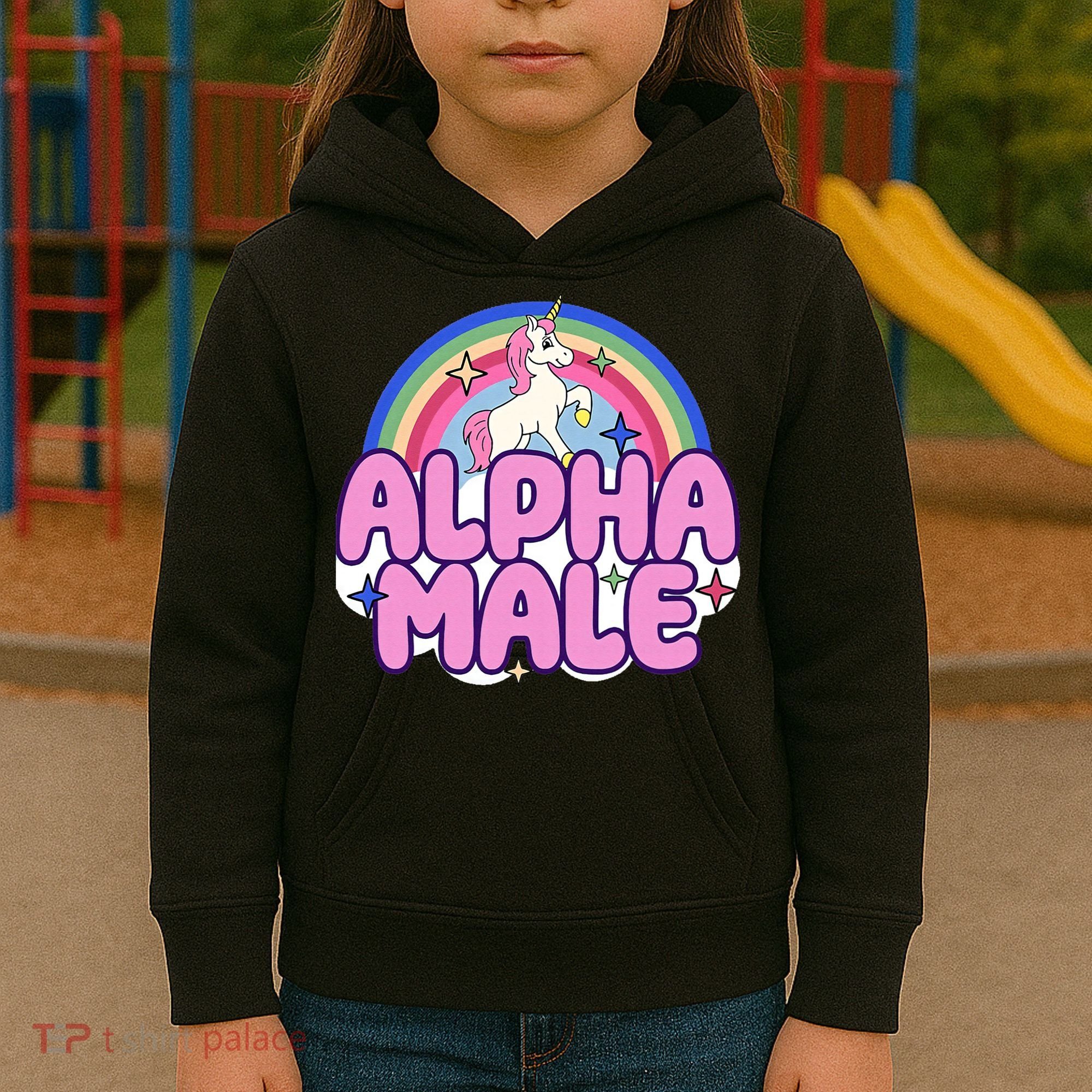 Ironic Alpha Male Unicorn Rainbow Funny Kids Hoodie