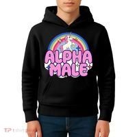 Ironic Alpha Male Unicorn Rainbow Funny Kids Hoodie thumb 4