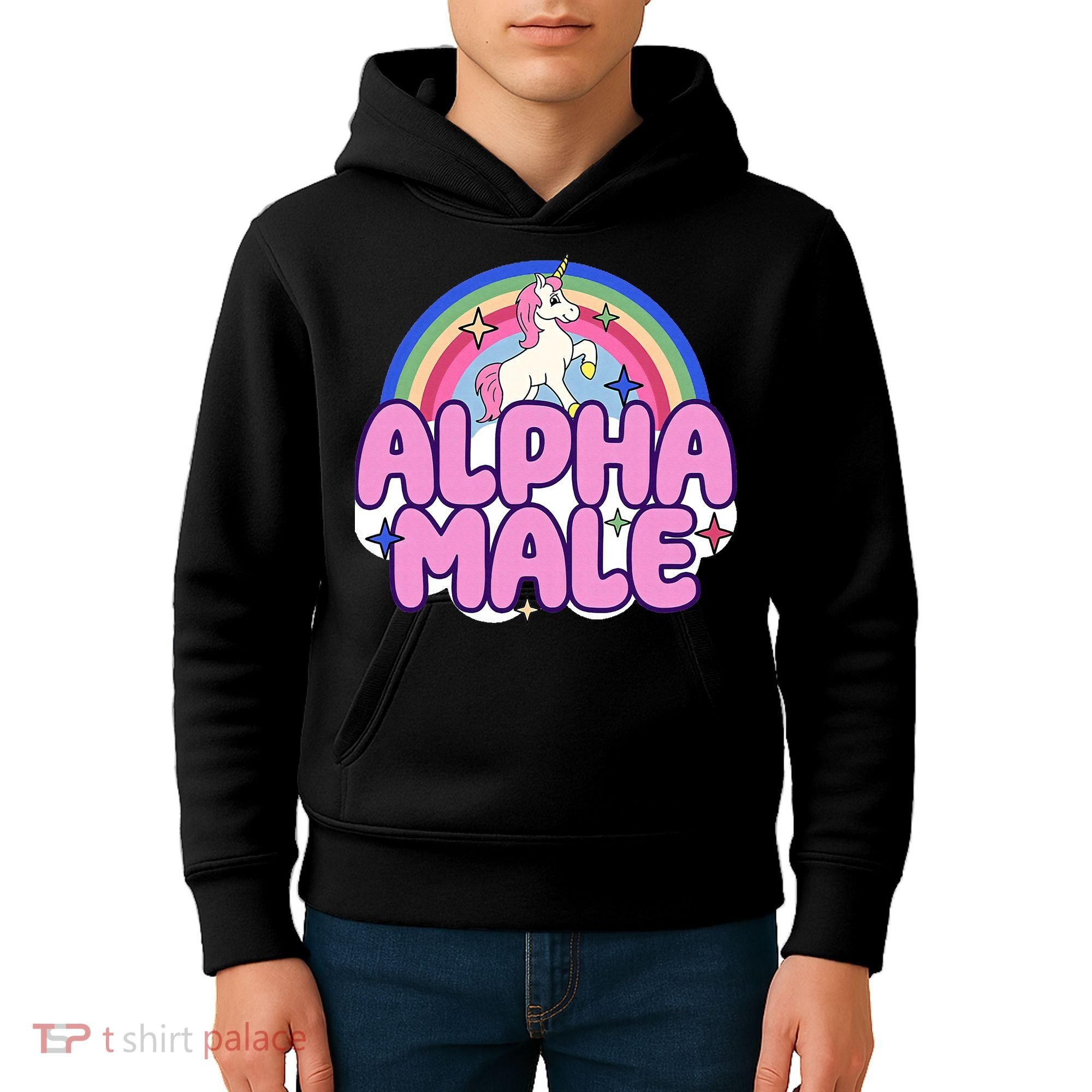 Ironic Alpha Male Unicorn Rainbow Funny Kids Hoodie
