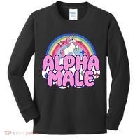 Ironic Alpha Male Unicorn Rainbow Funny Kids Long Sleeve Shirt thumb 0