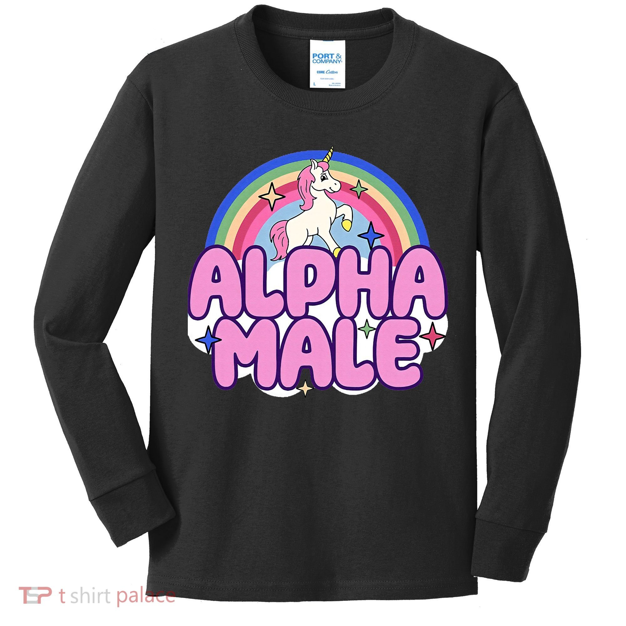 Ironic Alpha Male Unicorn Rainbow Funny Kids Long Sleeve Shirt