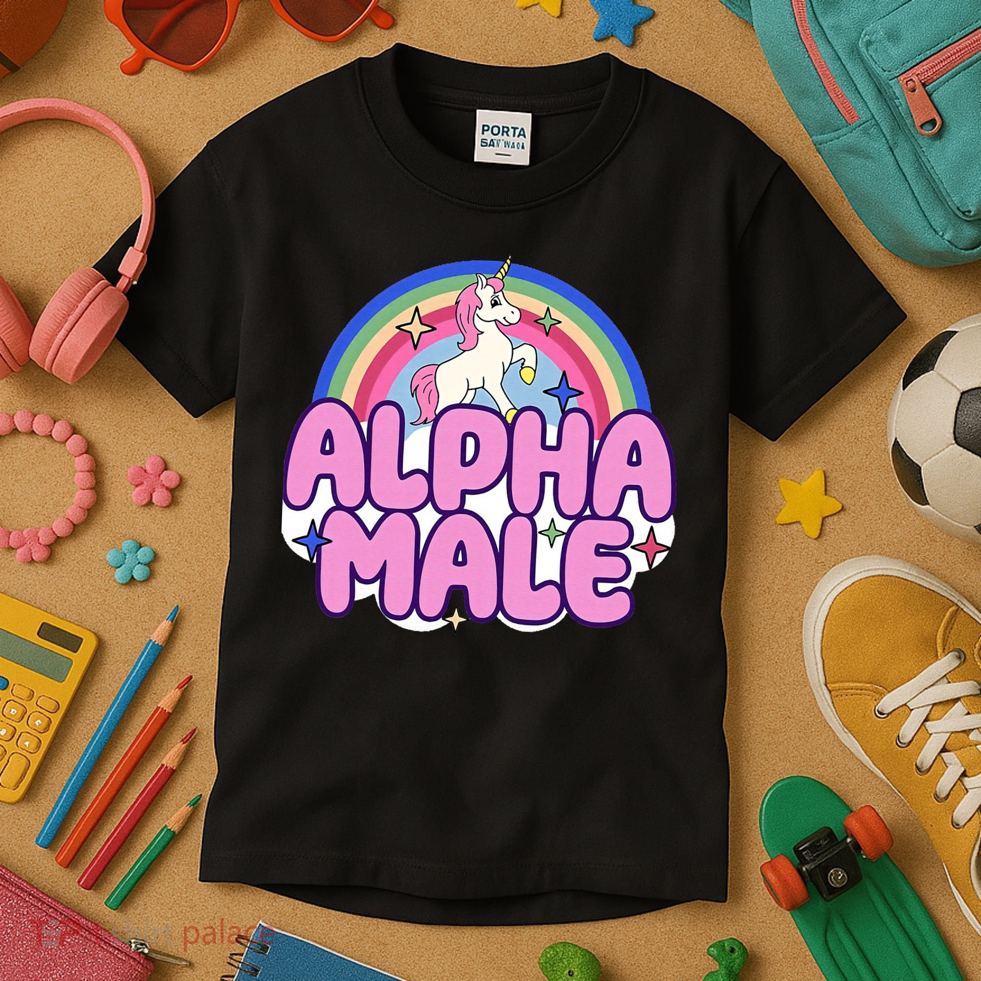 Ironic Alpha Male Unicorn Rainbow Funny Kids T-Shirt