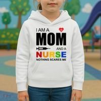 I'm A Mom And Nurse Nothing Scares Me Kids Hoodie thumb 3