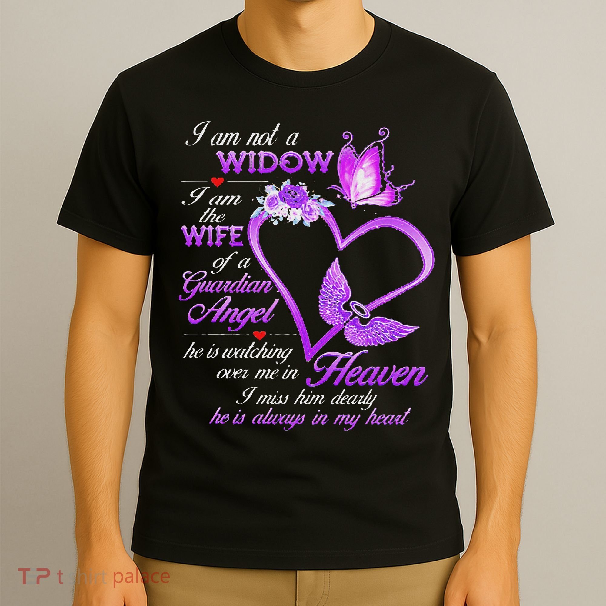 I Am Not A Widow I Am The Wife Of A Guardian Angel Butterfly T-Shirt