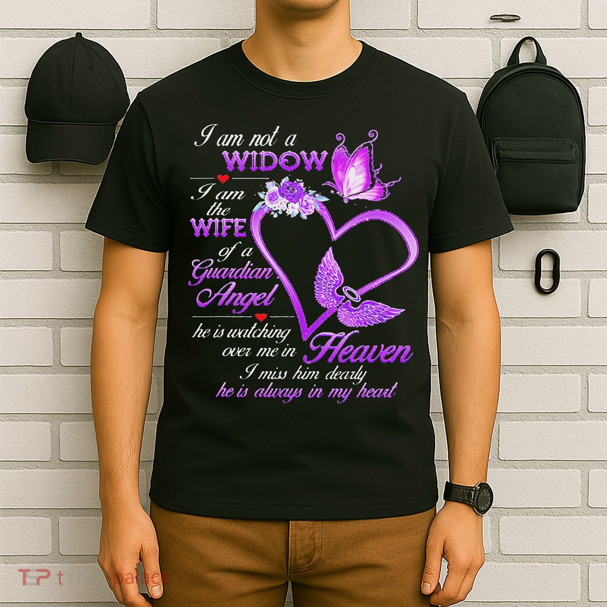 I Am Not A Widow I Am The Wife Of A Guardian Angel Butterfly T-Shirt