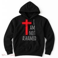 I Am Not Ashamed Big Red Cross Silhouette Image Gospel Hoodie thumb 0
