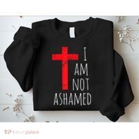 I Am Not Ashamed Big Red Cross Silhouette Image Gospel Sweatshirt thumb 2