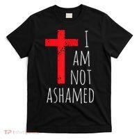 I Am Not Ashamed Big Red Cross Silhouette Image Gospel T-Shirt thumb 0