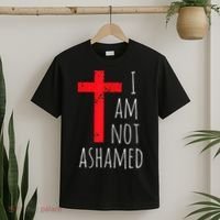 I Am Not Ashamed Big Red Cross Silhouette Image Gospel T-Shirt thumb 2