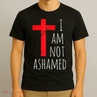 I Am Not Ashamed Big Red Cross Silhouette Image Gospel T-Shirt thumb 3