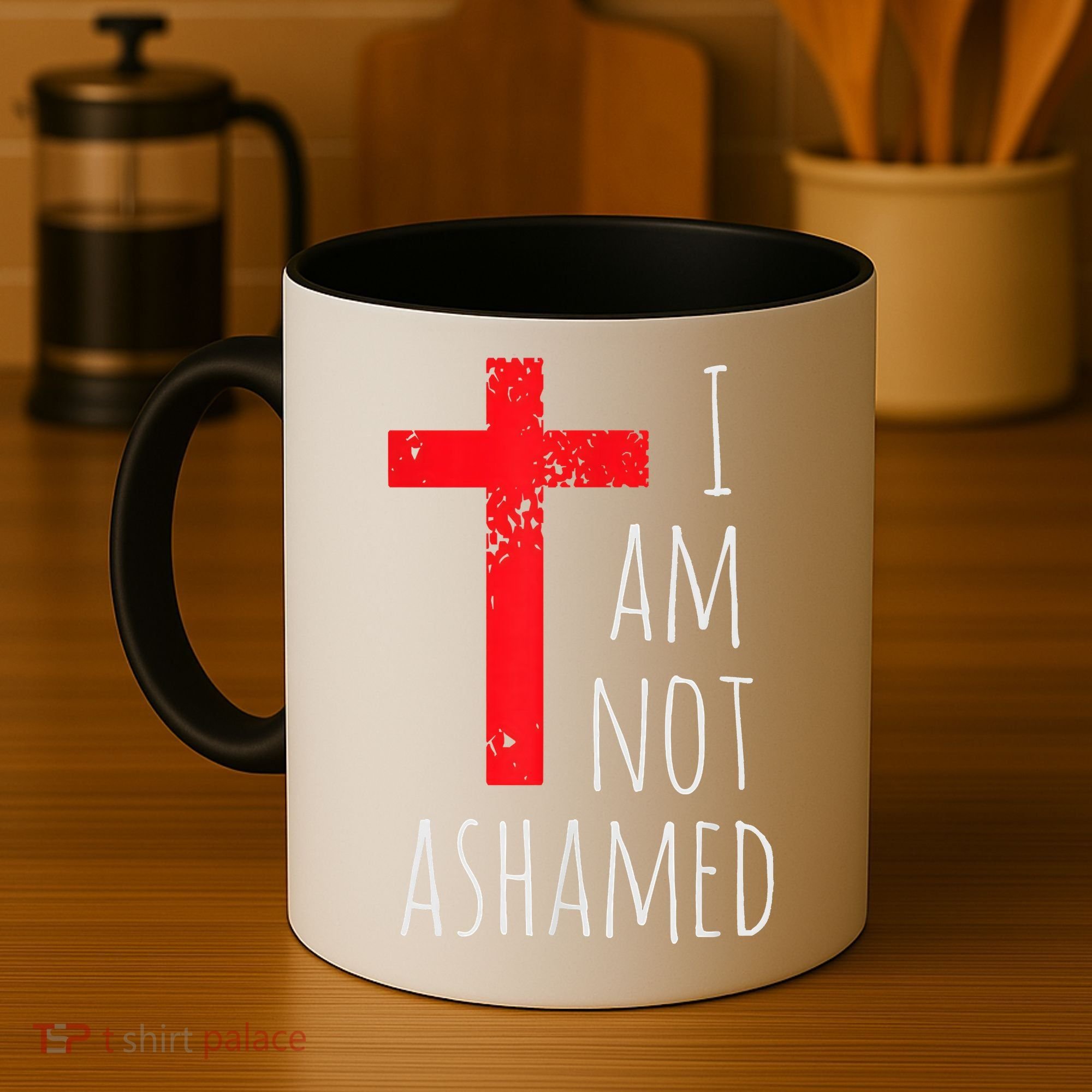 I Am Not Ashamed Big Red Cross Silhouette Image Gospel Coffee Mug