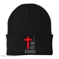 I Am Not Ashamed Big Red Cross Silhouette Image Gospel Beanie thumb 0