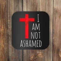 I Am Not Ashamed Big Red Cross Silhouette Image Gospel Coaster thumb 0