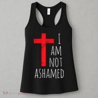I Am Not Ashamed Big Red Cross Silhouette Image Gospel Women's Tank Top thumb 3