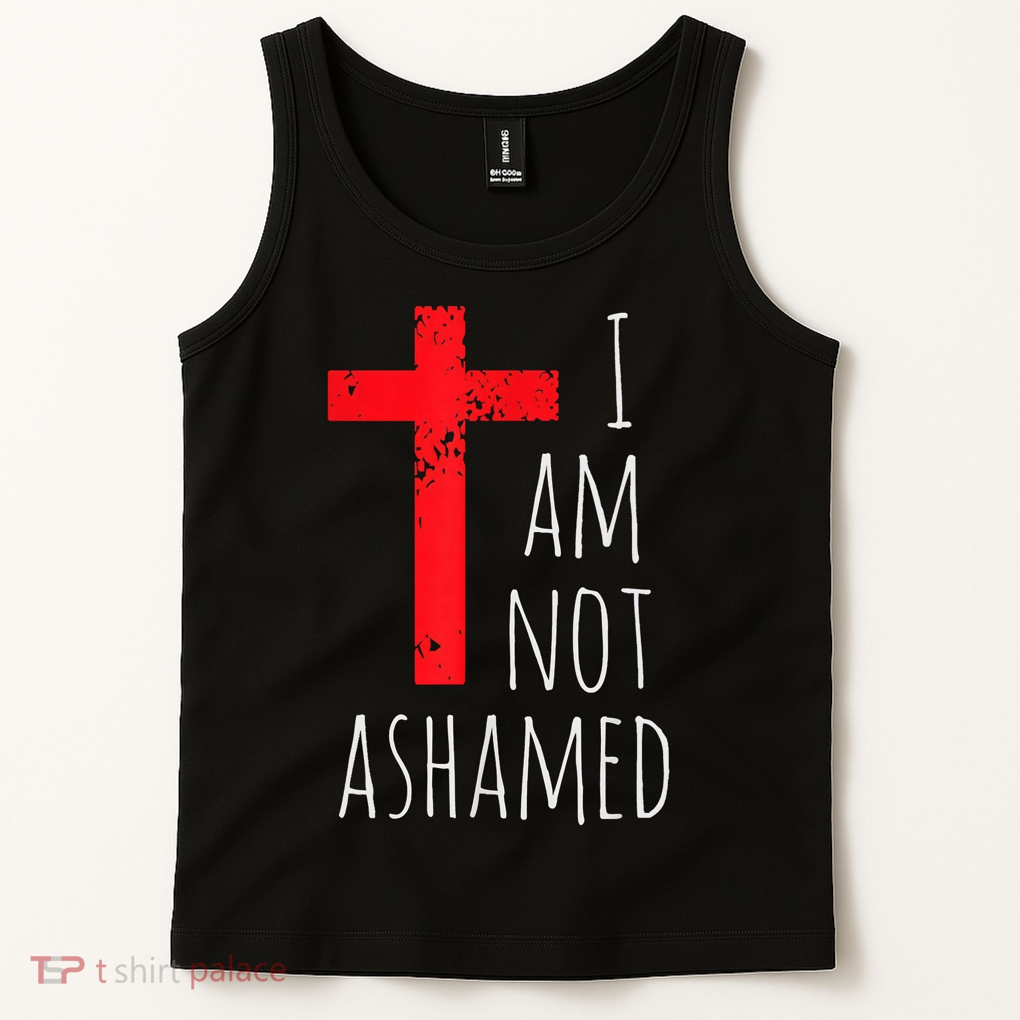 I Am Not Ashamed Big Red Cross Silhouette Image Gospel Tank Top