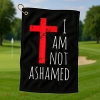 I Am Not Ashamed Big Red Cross Silhouette Image Gospel Golf Towel thumb 1