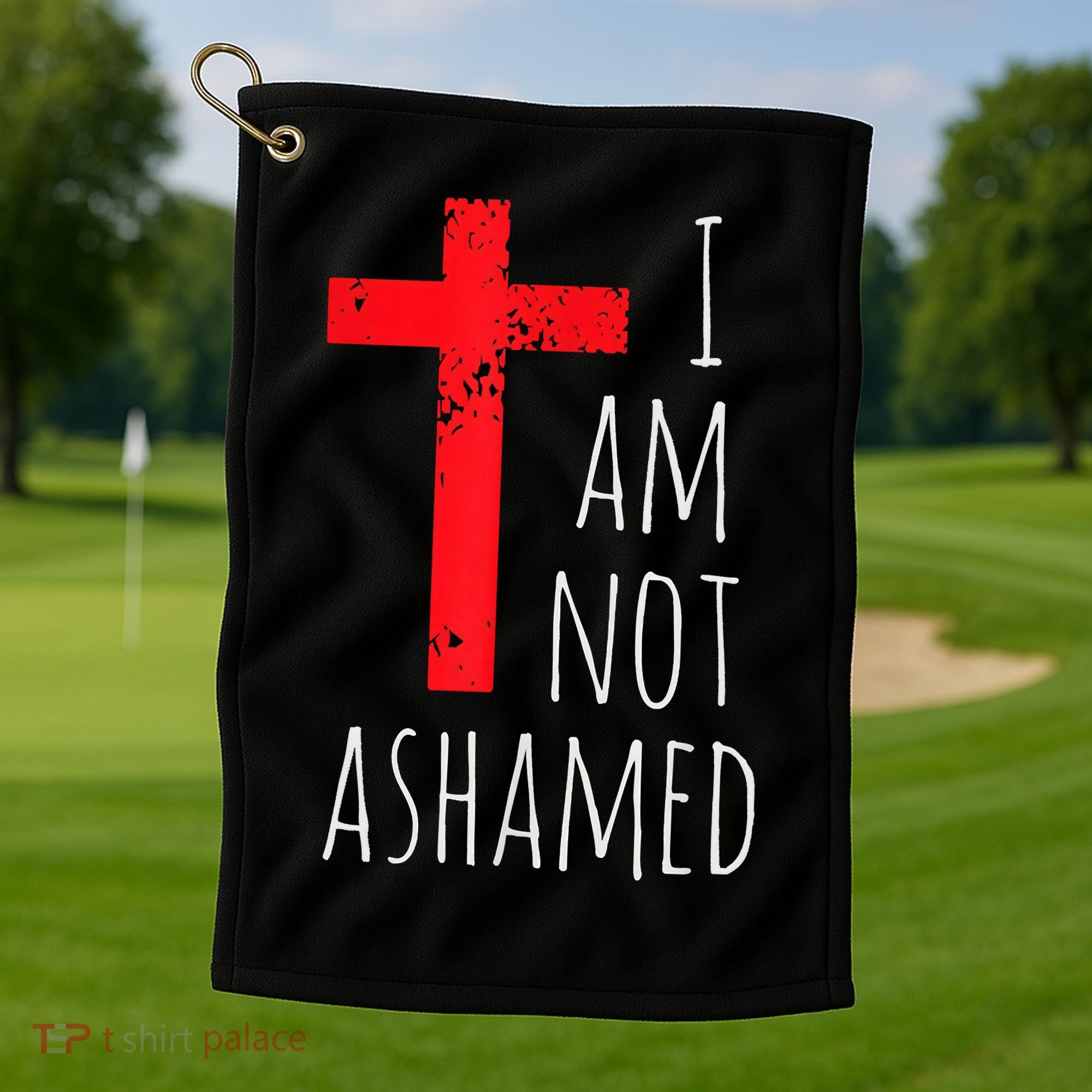 I Am Not Ashamed Big Red Cross Silhouette Image Gospel Golf Towel