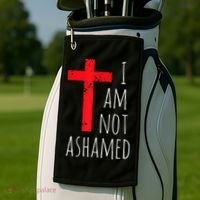 I Am Not Ashamed Big Red Cross Silhouette Image Gospel Golf Towel thumb 2