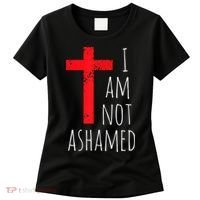 I Am Not Ashamed Big Red Cross Silhouette Image Gospel Women's T-Shirt thumb 0