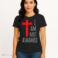 I Am Not Ashamed Big Red Cross Silhouette Image Gospel Women's T-Shirt thumb 4