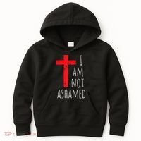 I Am Not Ashamed Big Red Cross Silhouette Image Gospel Kids Hoodie thumb 0