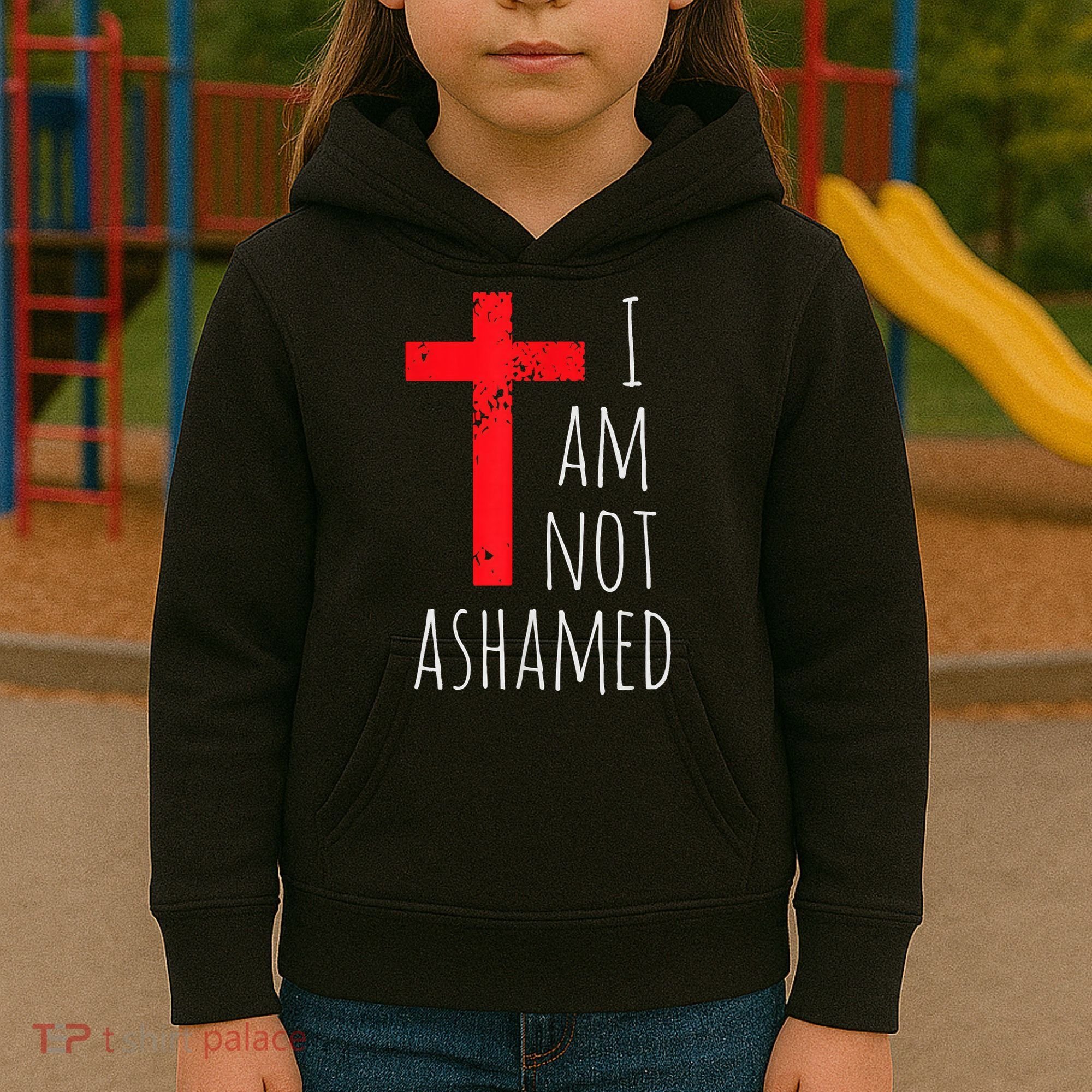 I Am Not Ashamed Big Red Cross Silhouette Image Gospel Kids Hoodie