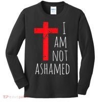 I Am Not Ashamed Big Red Cross Silhouette Image Gospel Kids Long Sleeve Shirt thumb 0
