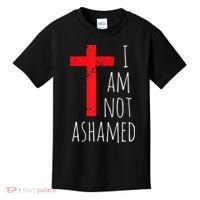 I Am Not Ashamed Big Red Cross Silhouette Image Gospel Kids T-Shirt thumb 0