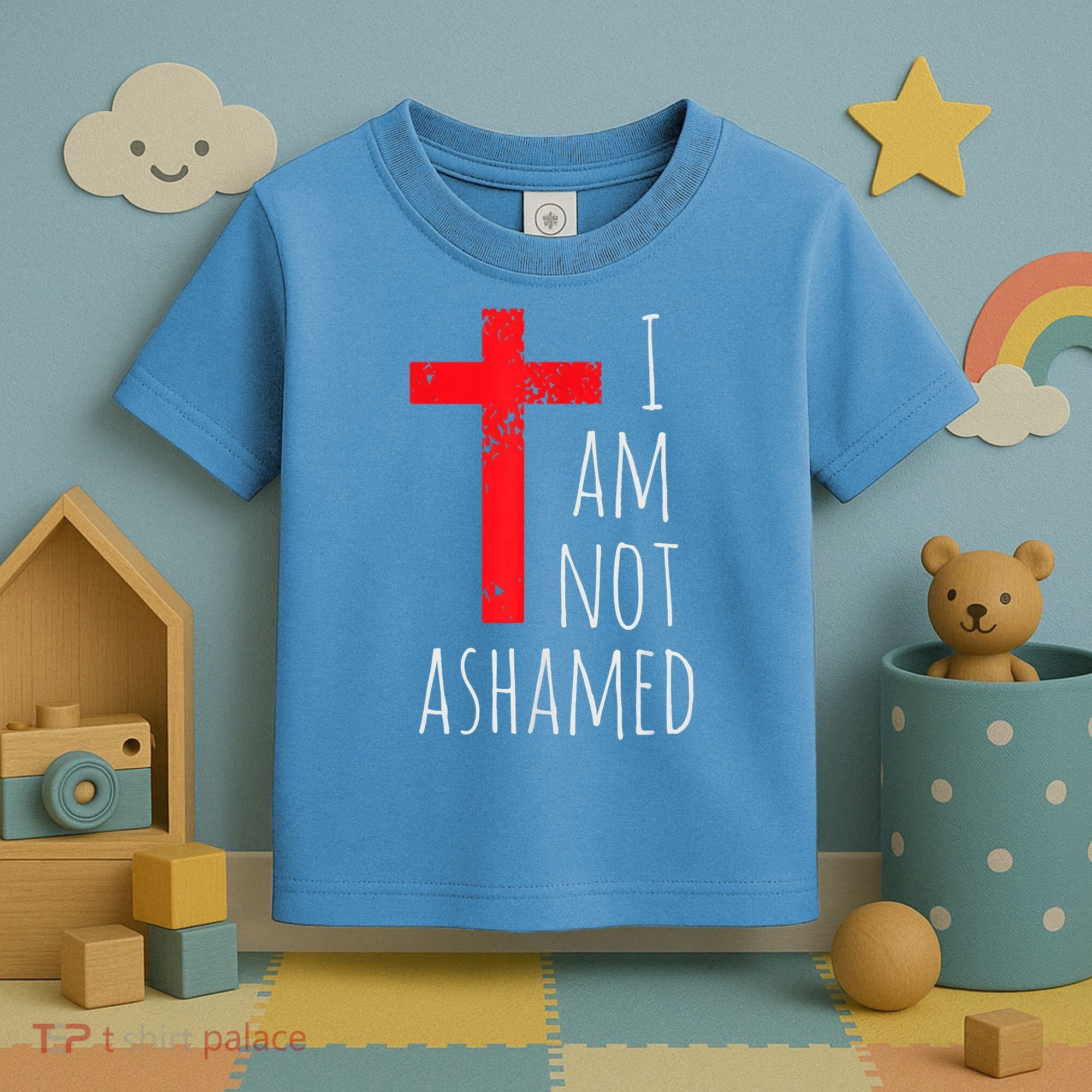 I Am Not Ashamed Big Red Cross Silhouette Image Gospel Toddler T-Shirt