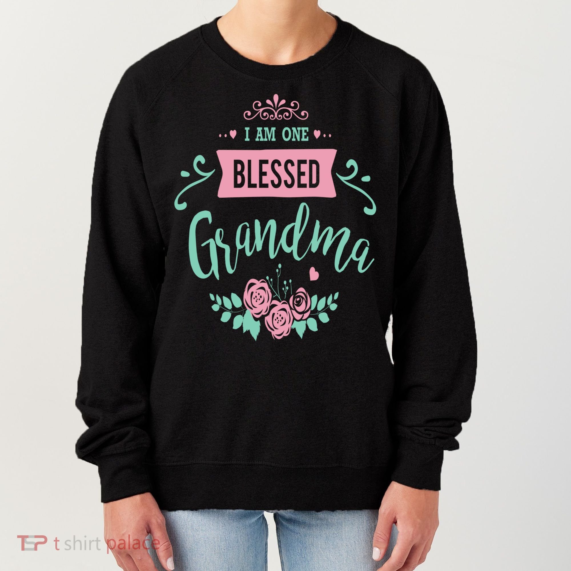 I Am One Blessed Grandma Peach Teal Floral Gift Women's Sweatshirt