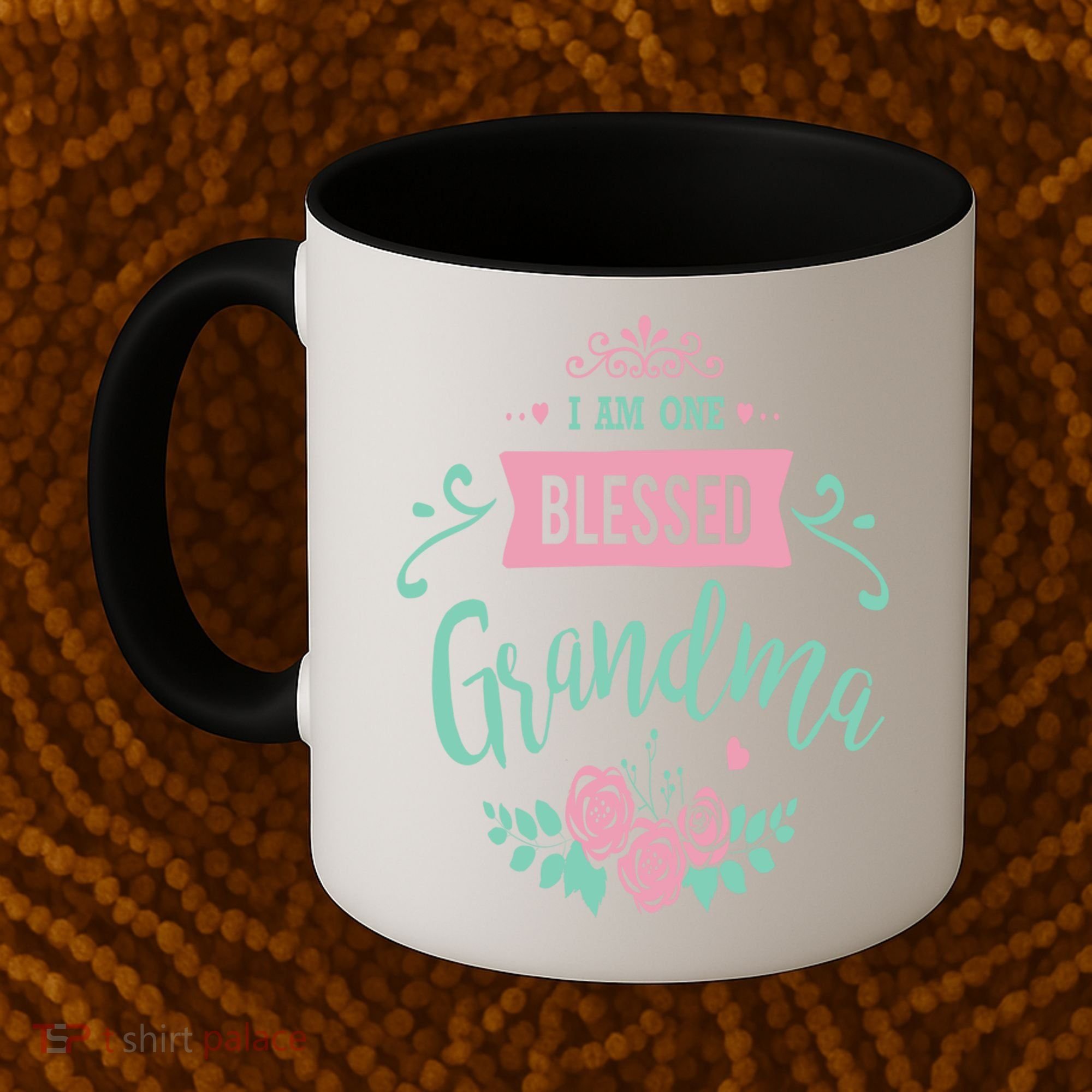 I Am One Blessed Grandma Peach Teal Floral Gift Coffee Mug