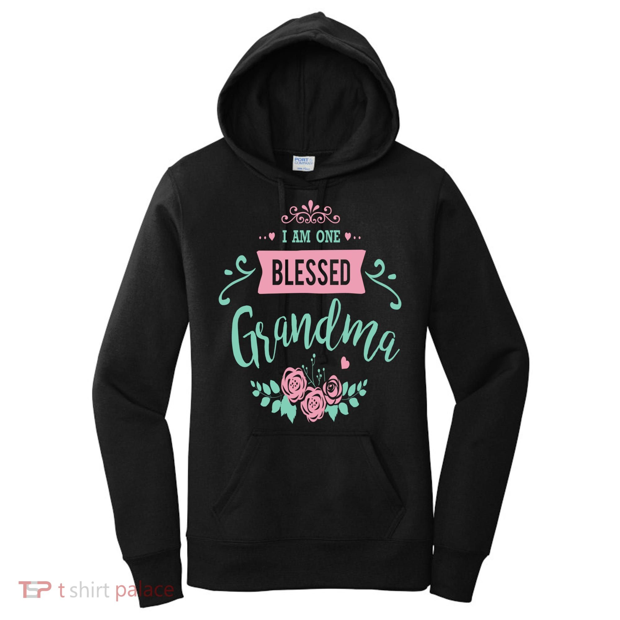 I Am One Blessed Grandma Peach Teal Floral Gift Women's Hoodie