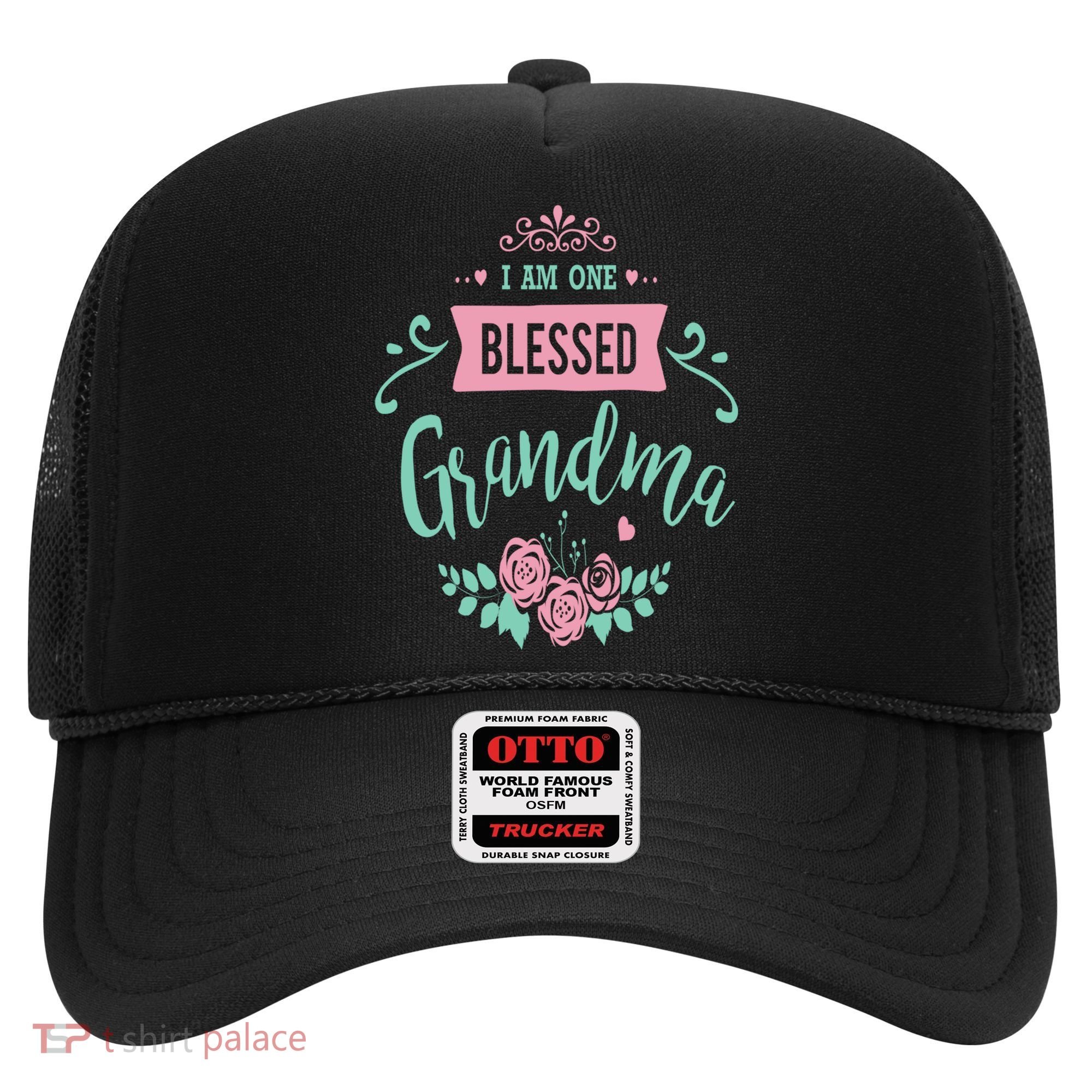 I Am One Blessed Grandma Peach Teal Floral Gift Hat