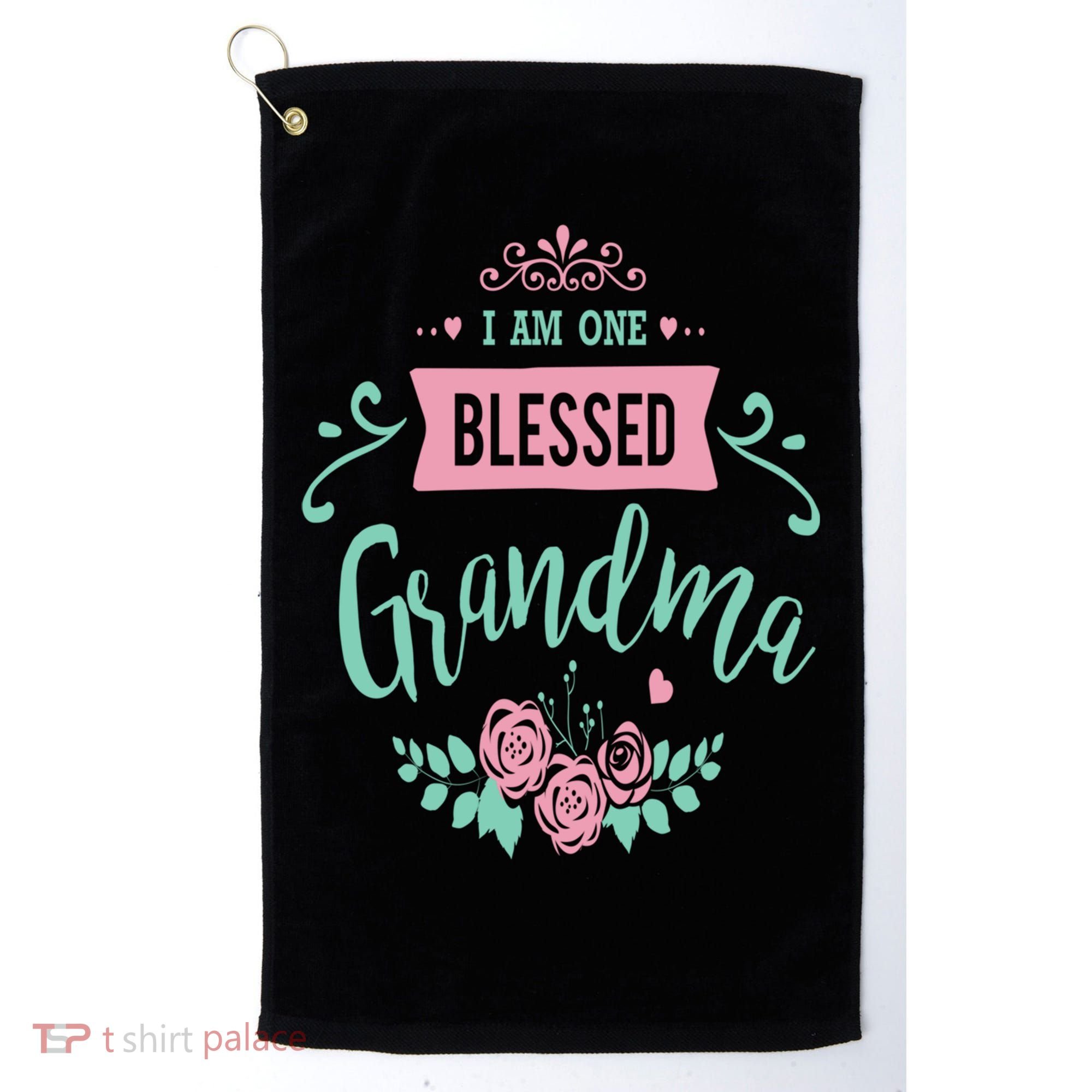 I Am One Blessed Grandma Peach Teal Floral Gift Golf Towel