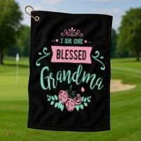I Am One Blessed Grandma Peach Teal Floral Gift Golf Towel thumb 1