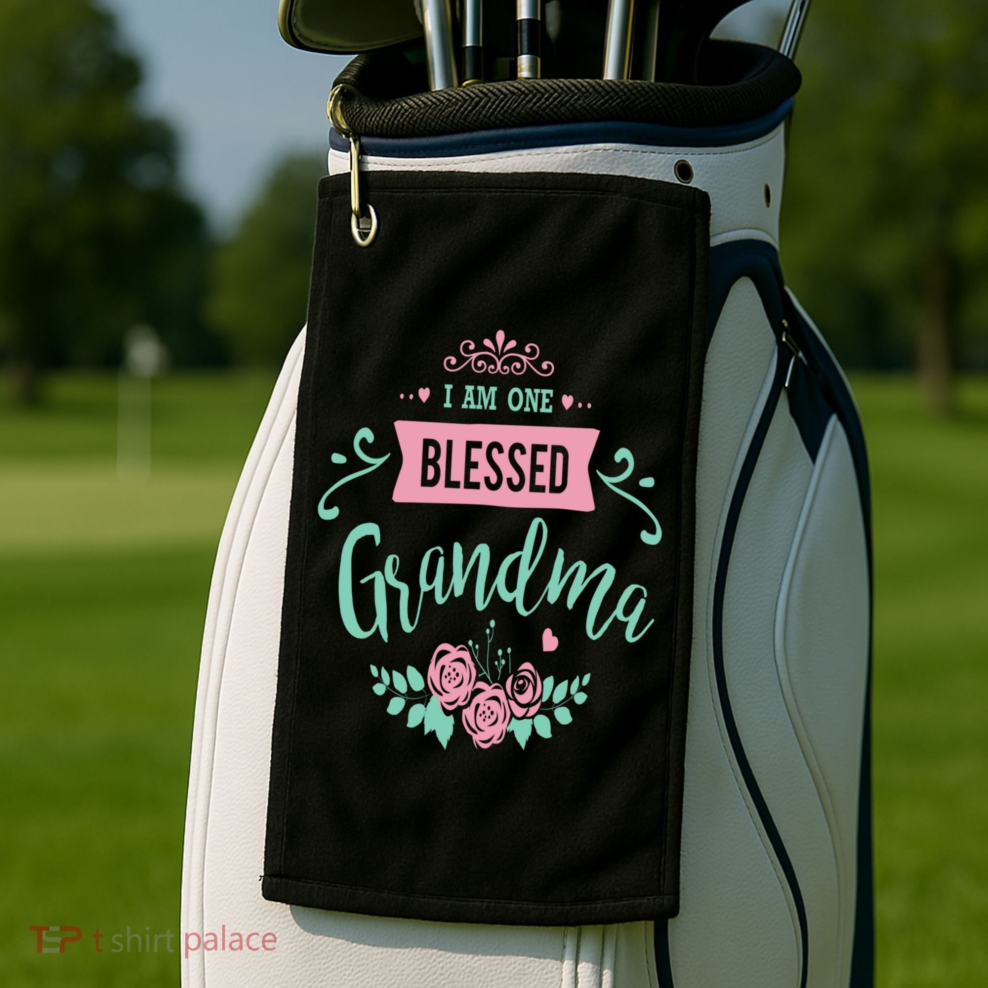 I Am One Blessed Grandma Peach Teal Floral Gift Golf Towel