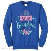 I Am One Blessed Grandma Peach Teal Floral Gift Sweatshirt thumb 0