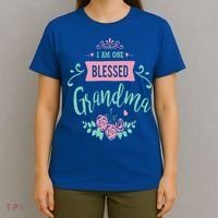 I Am One Blessed Grandma Peach Teal Floral Gift T-Shirt thumb 4