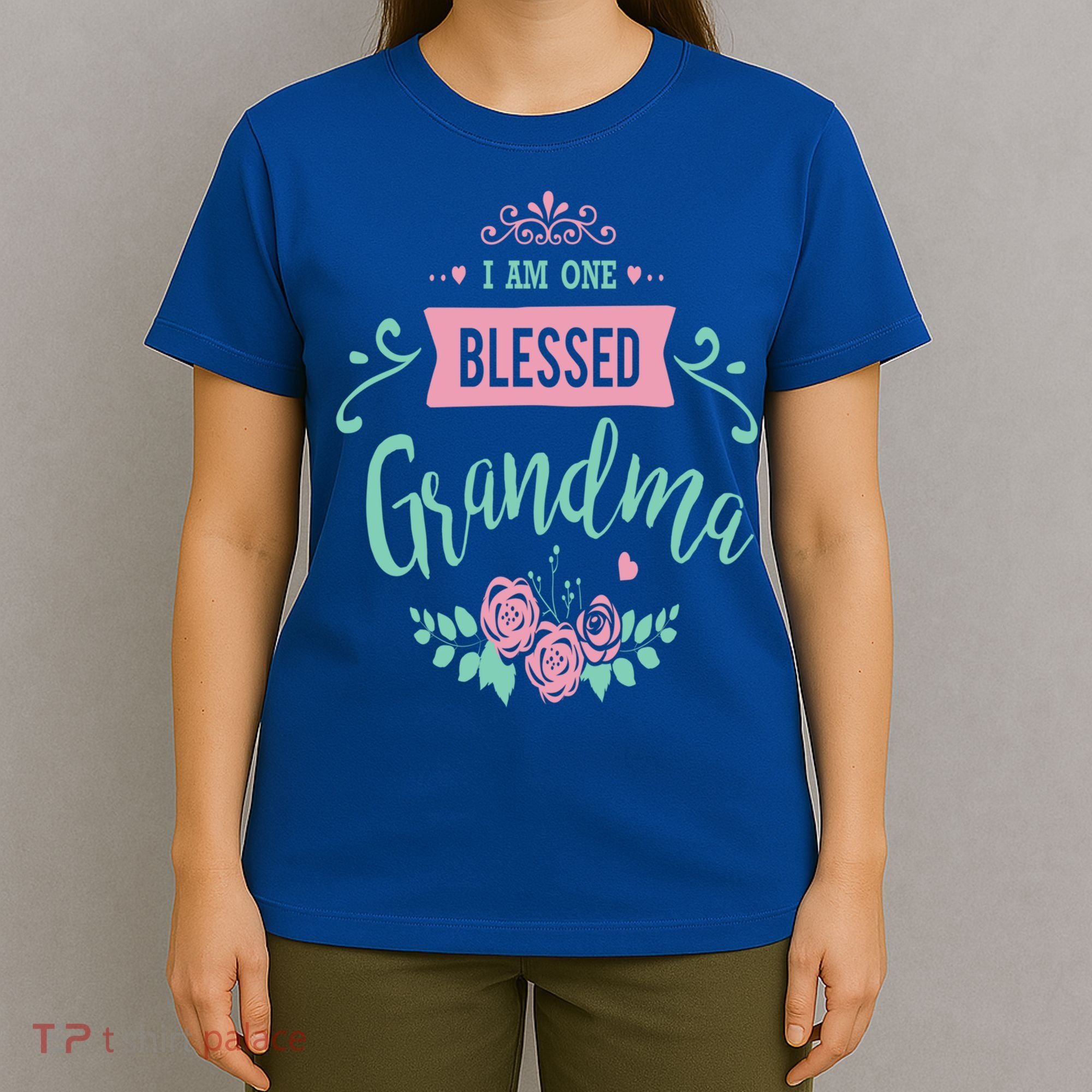 I Am One Blessed Grandma Peach Teal Floral Gift T-Shirt