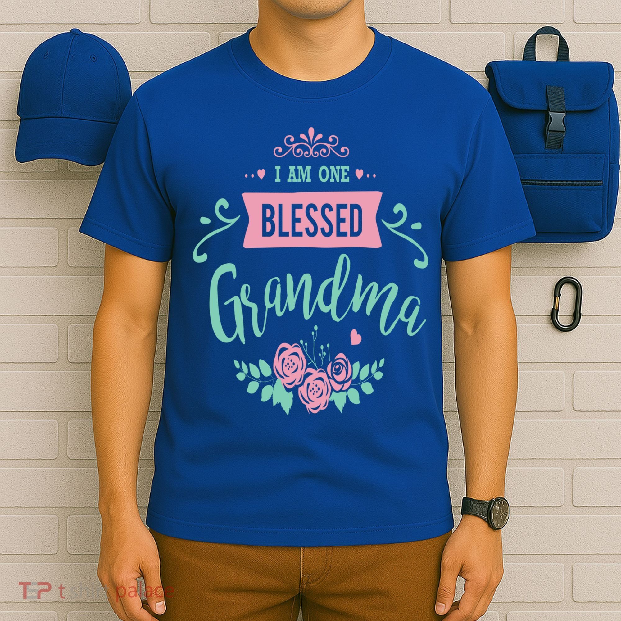 I Am One Blessed Grandma Peach Teal Floral Gift T-Shirt