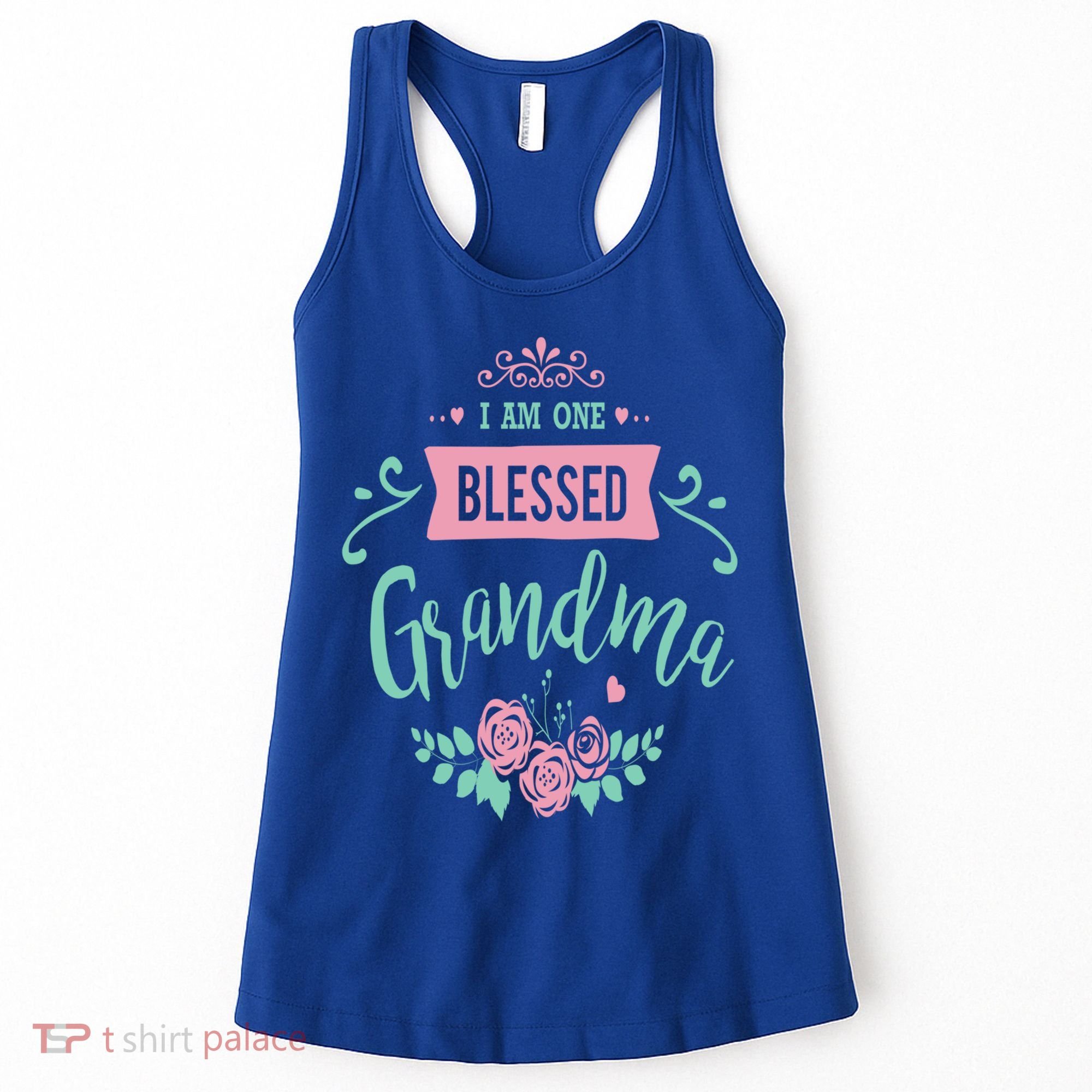 I Am One Blessed Grandma Peach Teal Floral Gift Women's Tank Top
