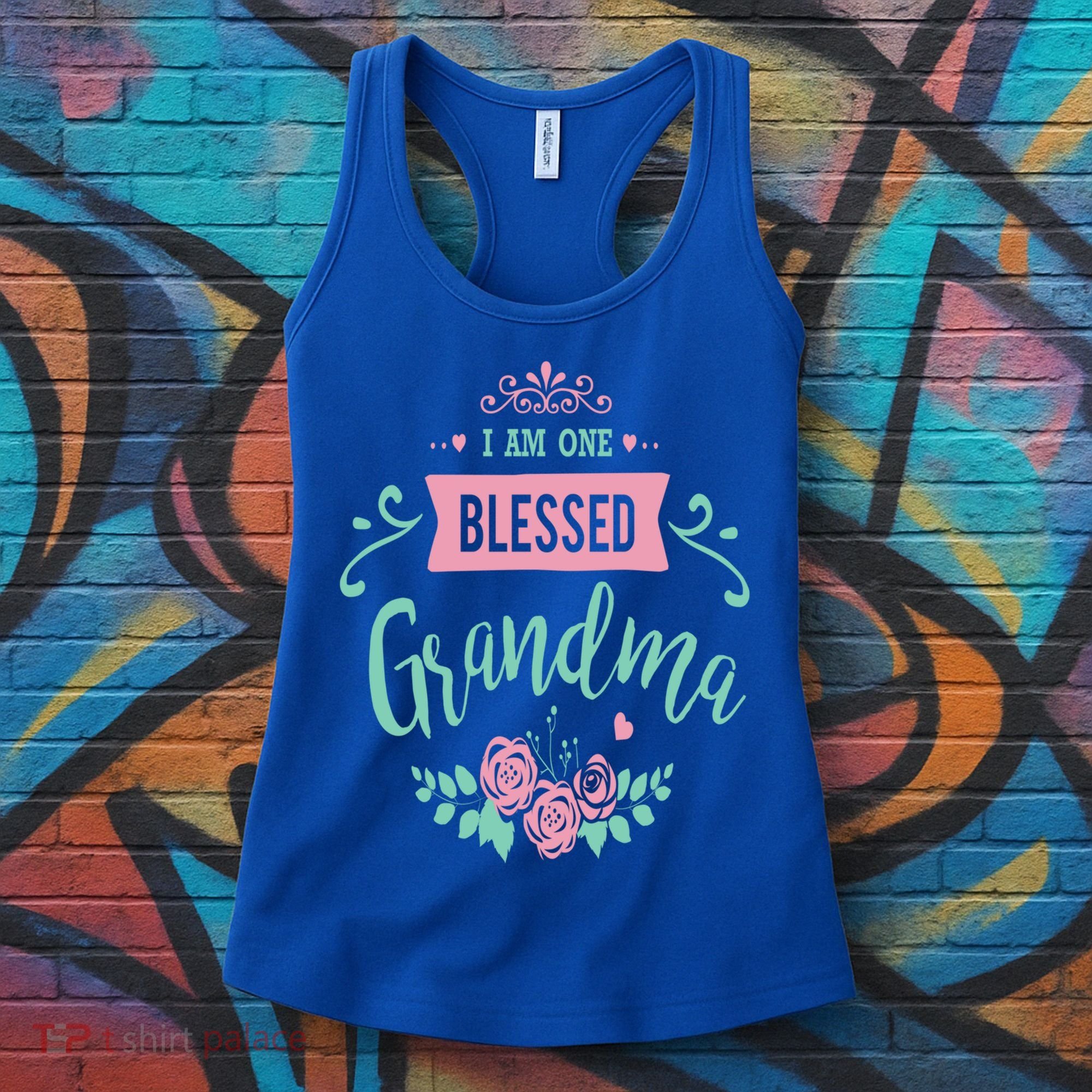 I Am One Blessed Grandma Peach Teal Floral Gift Women's Tank Top