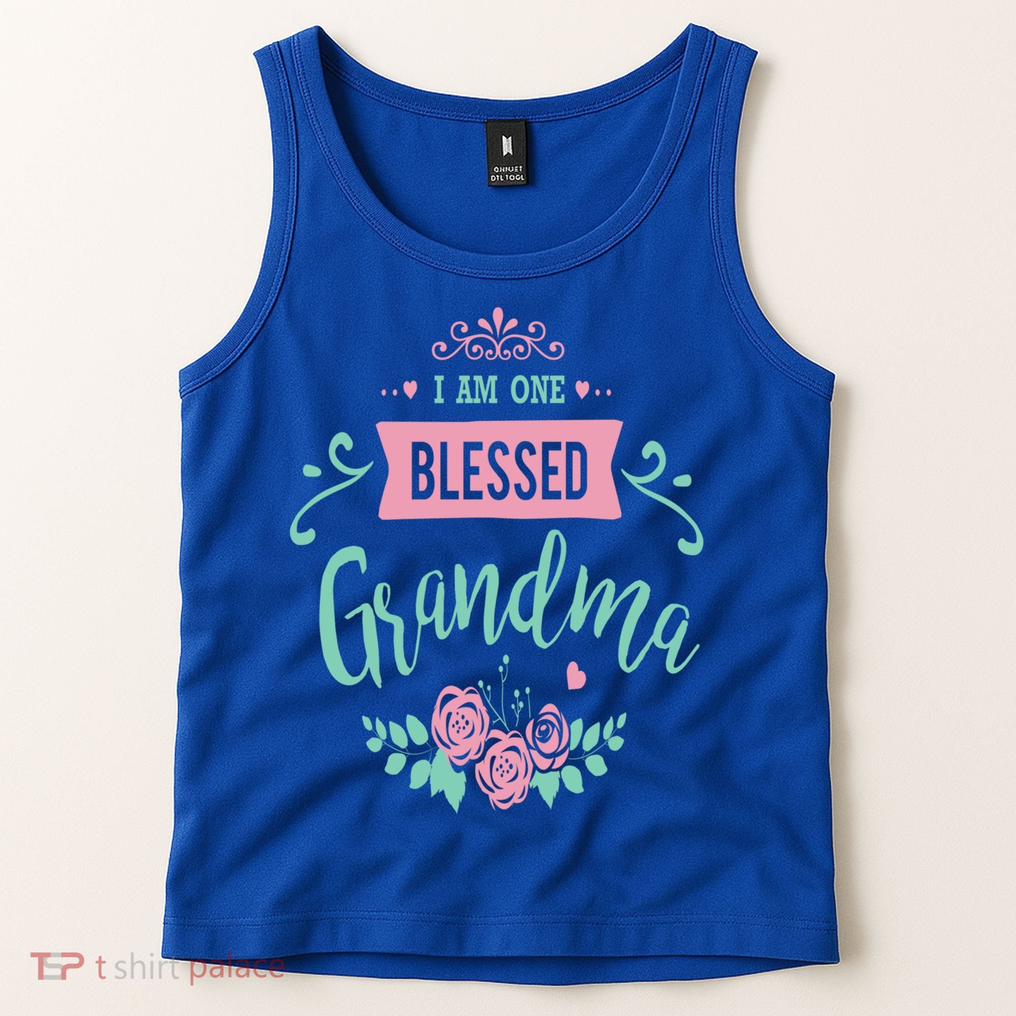 I Am One Blessed Grandma Peach Teal Floral Gift Tank Top