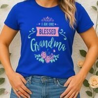 I Am One Blessed Grandma Peach Teal Floral Gift Women's T-Shirt thumb 2