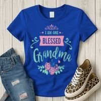 I Am One Blessed Grandma Peach Teal Floral Gift Women's T-Shirt thumb 3