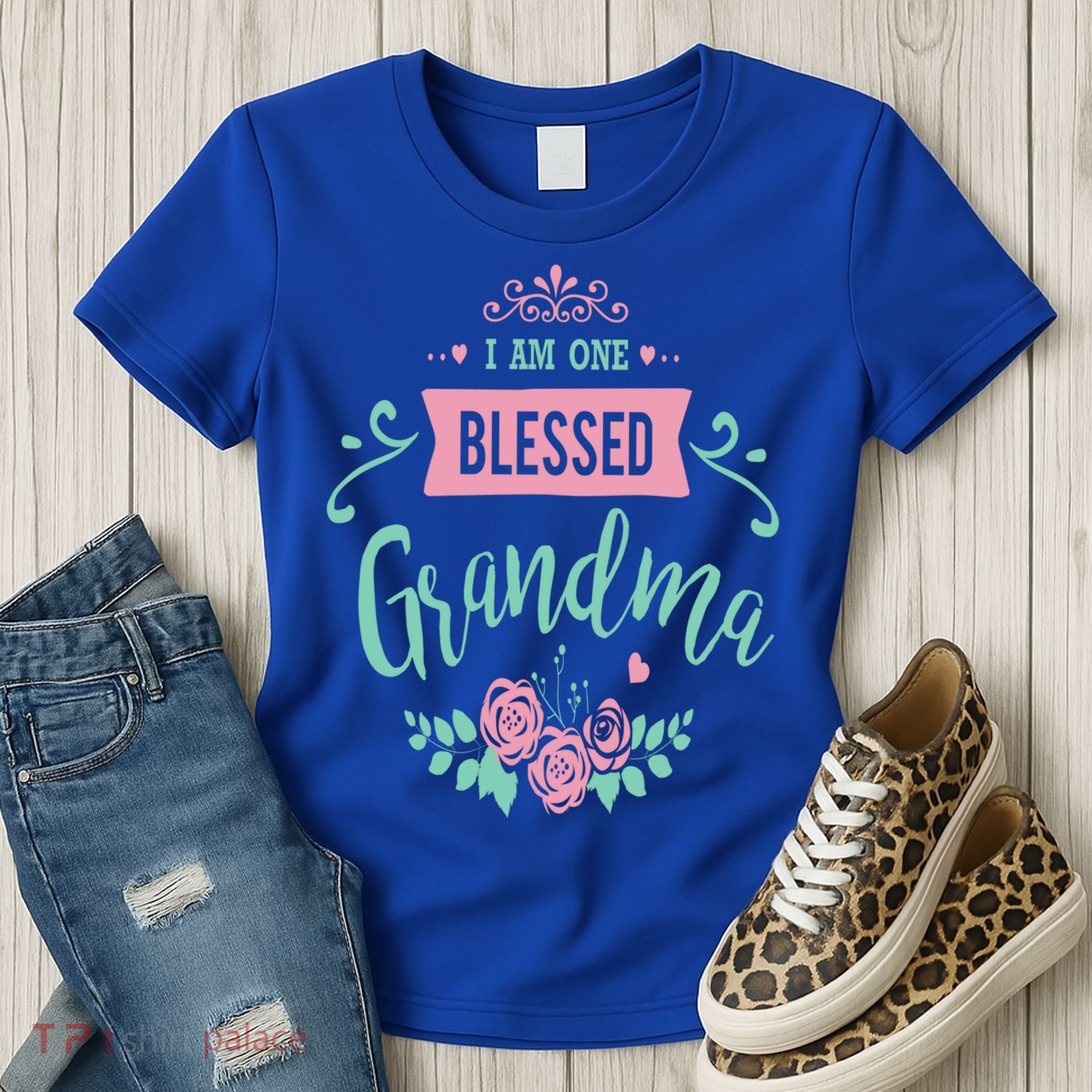 I Am One Blessed Grandma Peach Teal Floral Gift Women's T-Shirt