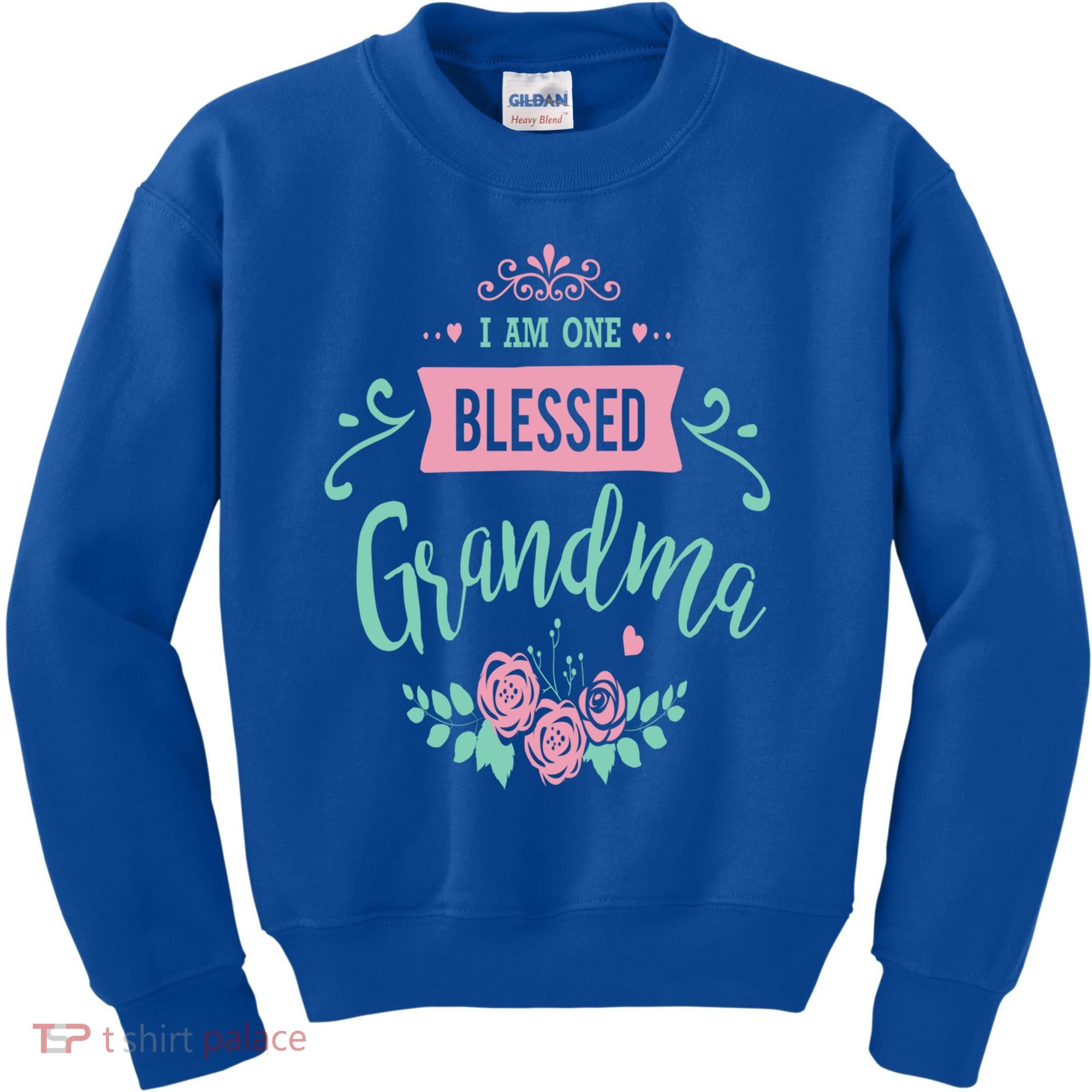I Am One Blessed Grandma Peach Teal Floral Gift Kids Sweatshirt