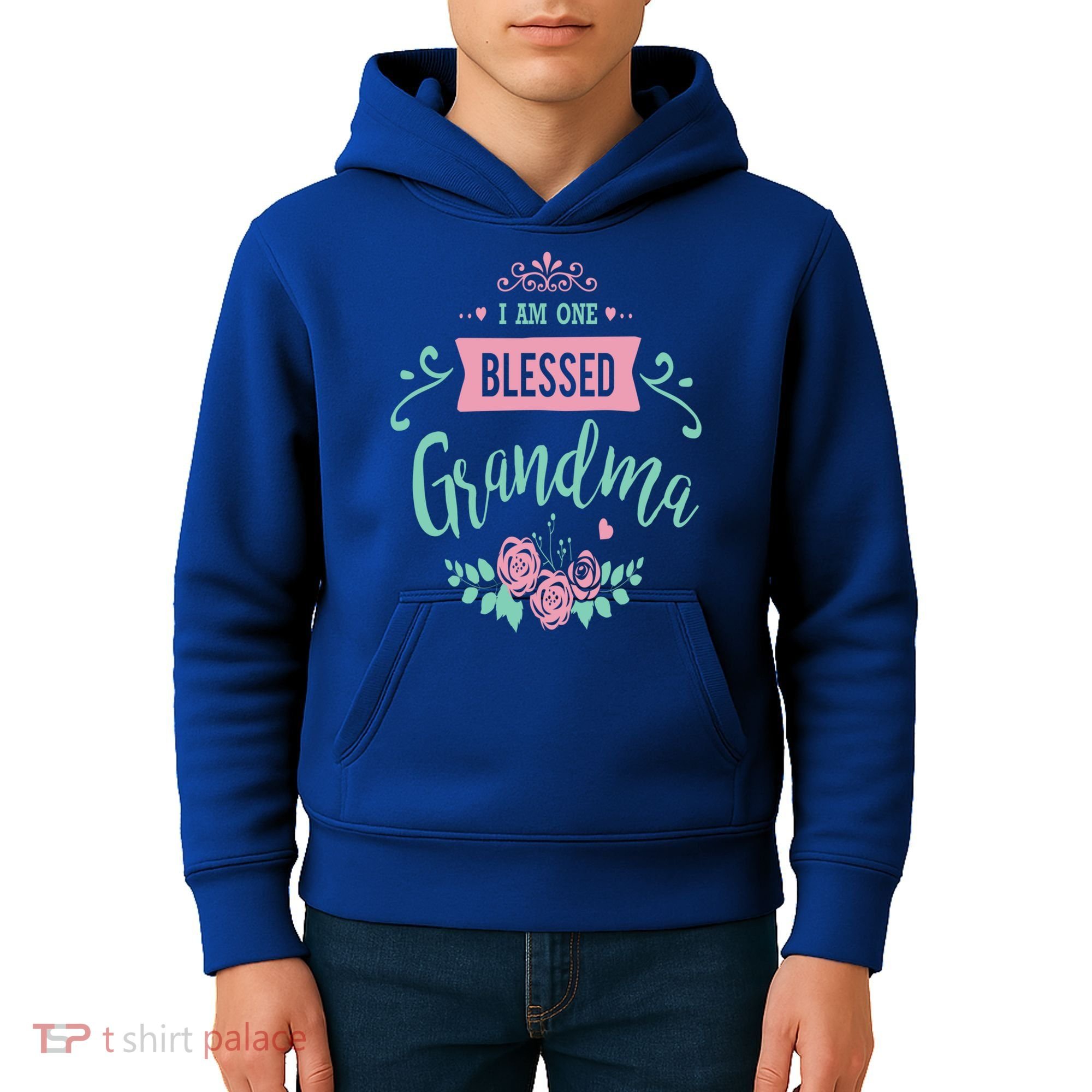 I Am One Blessed Grandma Peach Teal Floral Gift Kids Hoodie